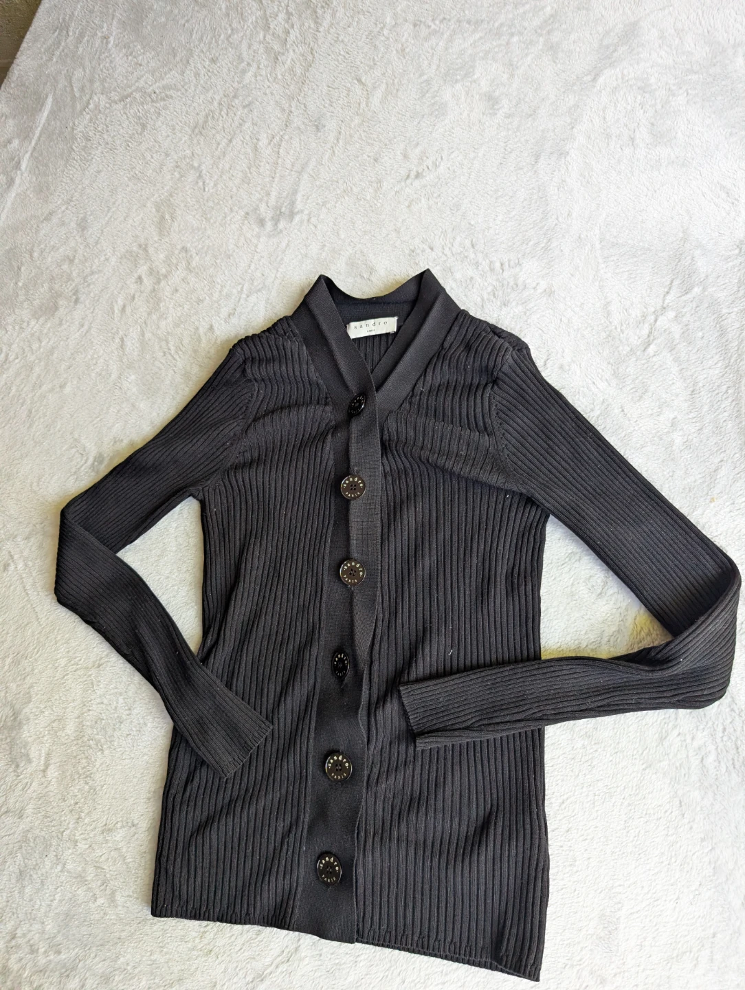 ⚽⚽Sandro Paris Black Ribbed Button-Up Cardigan - photo 5