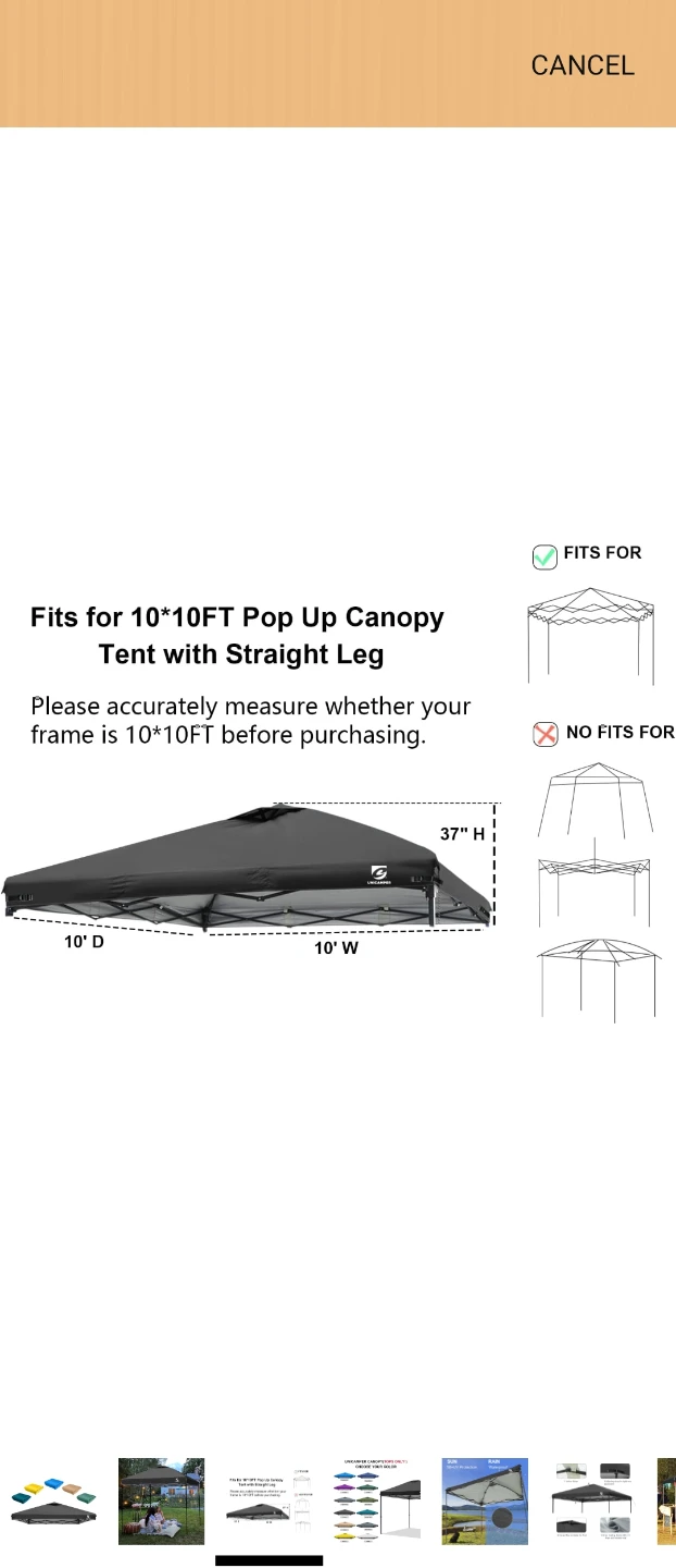 ABCCANOPY 10x10 Pop-Up Canopy Tent Replacement Canopy Top - photo 3