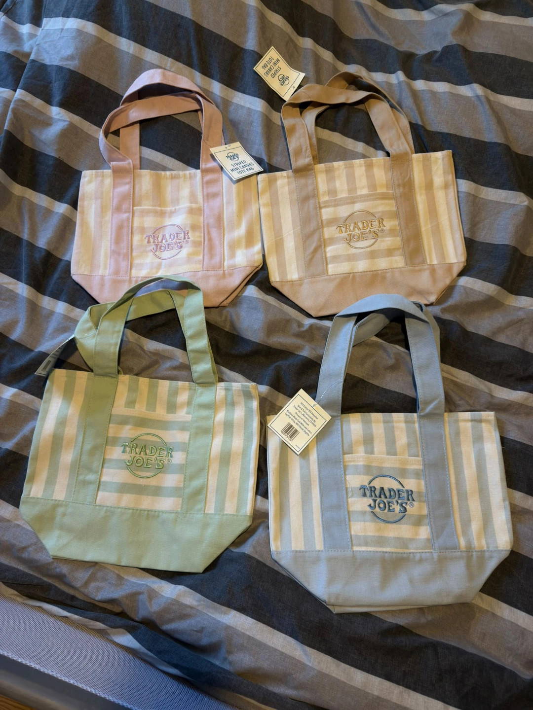 Trader Joe's Striped Mini Canvas Tote Bags (Set of 4)