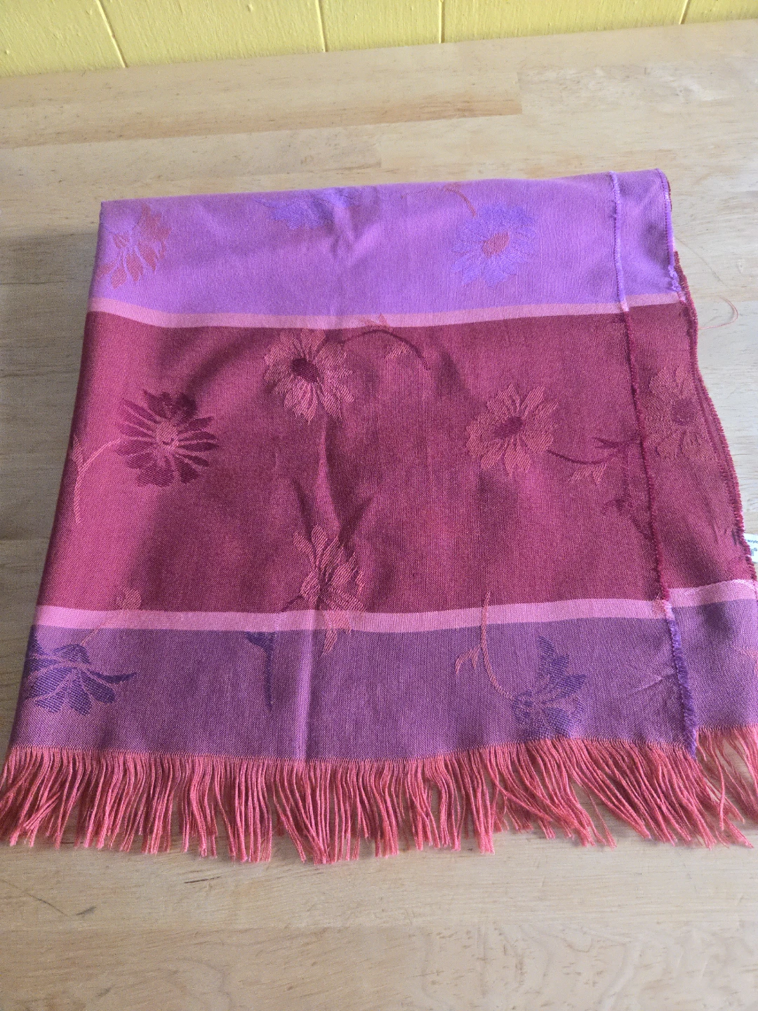 Pink and Burgundy Floral Scarf with Fringe - photo 5