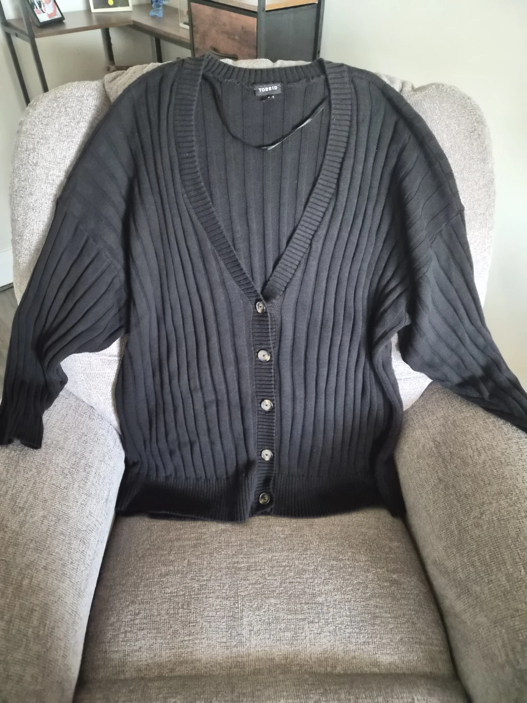 Torrid Black Ribbed V-Neck Cardigan