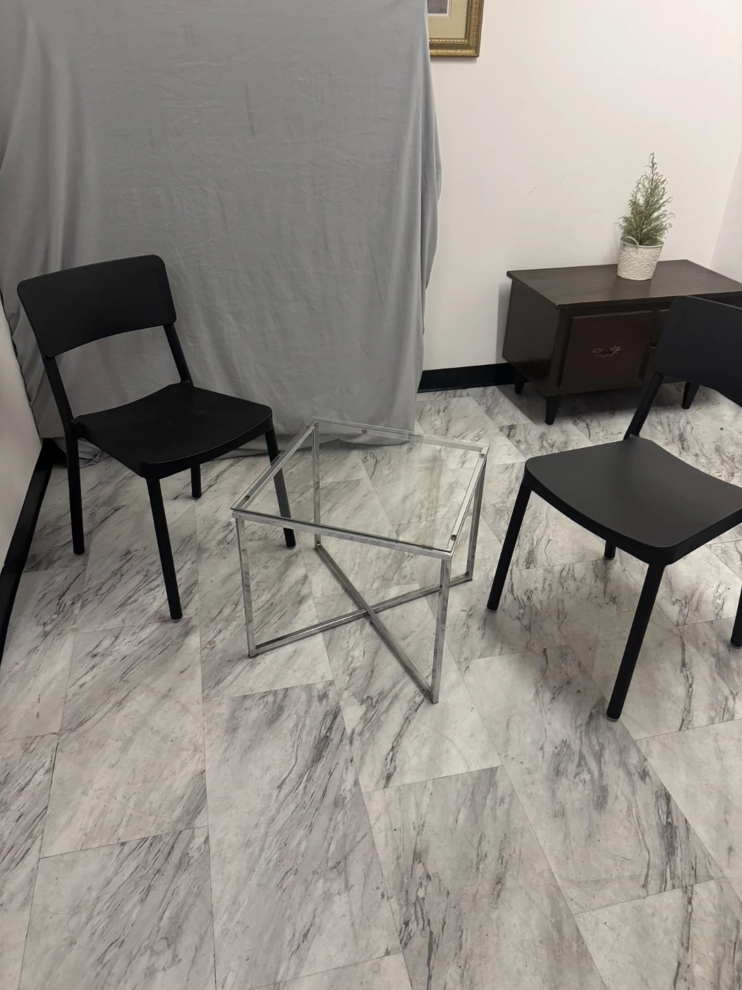 Glass and Chrome Coffee Table comes with 2 chairs