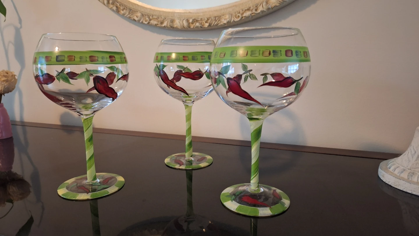 Set of 3 Hand Painted Chili Pepper Margarita Glasses
