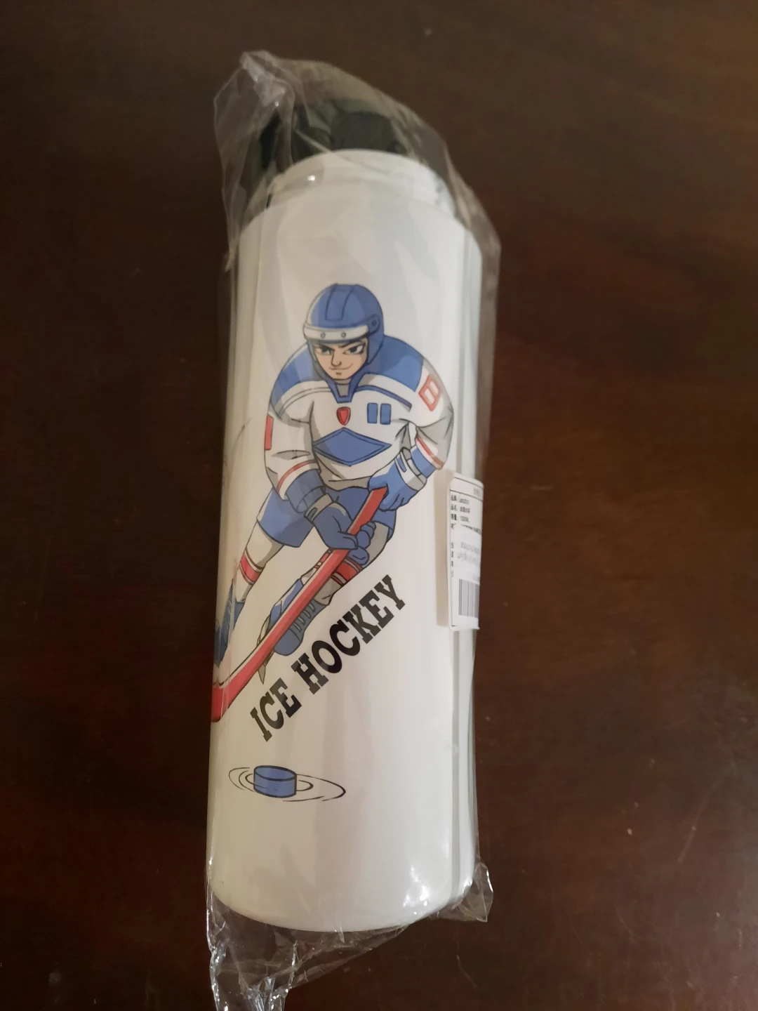 White Ice Hockey Water Bottle