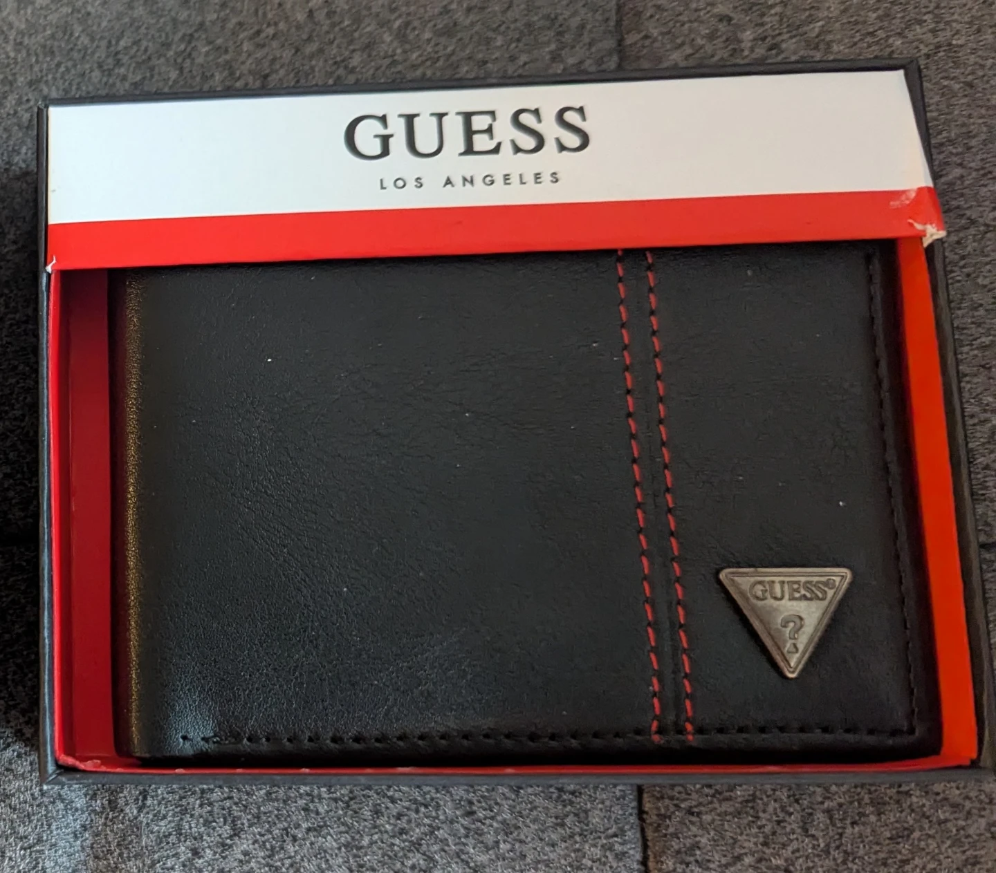BNIB Guess Black Bi-Fold Wallet with Red Stitching