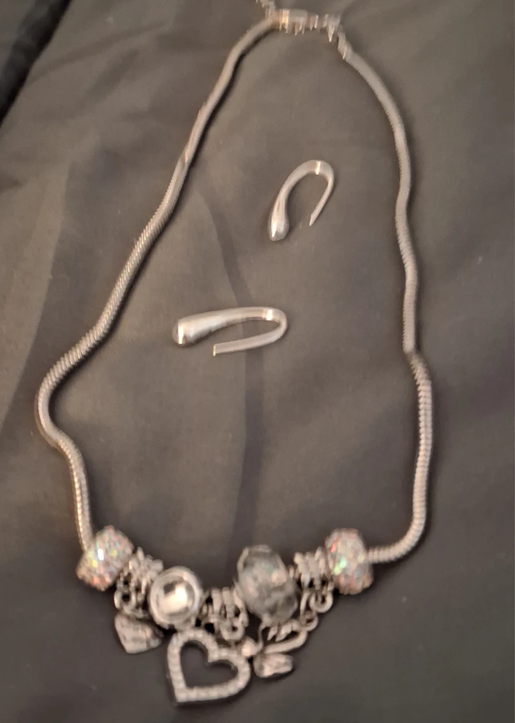 Charm Necklace with Heart and Swan Pendants
