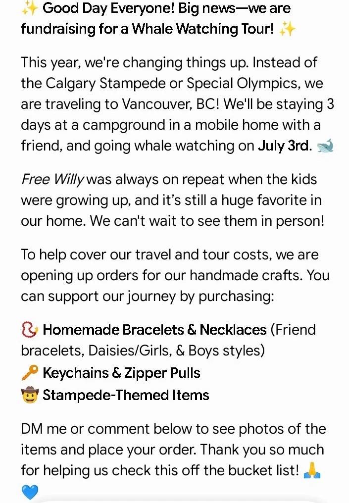 Fundraising for whale watching Tour