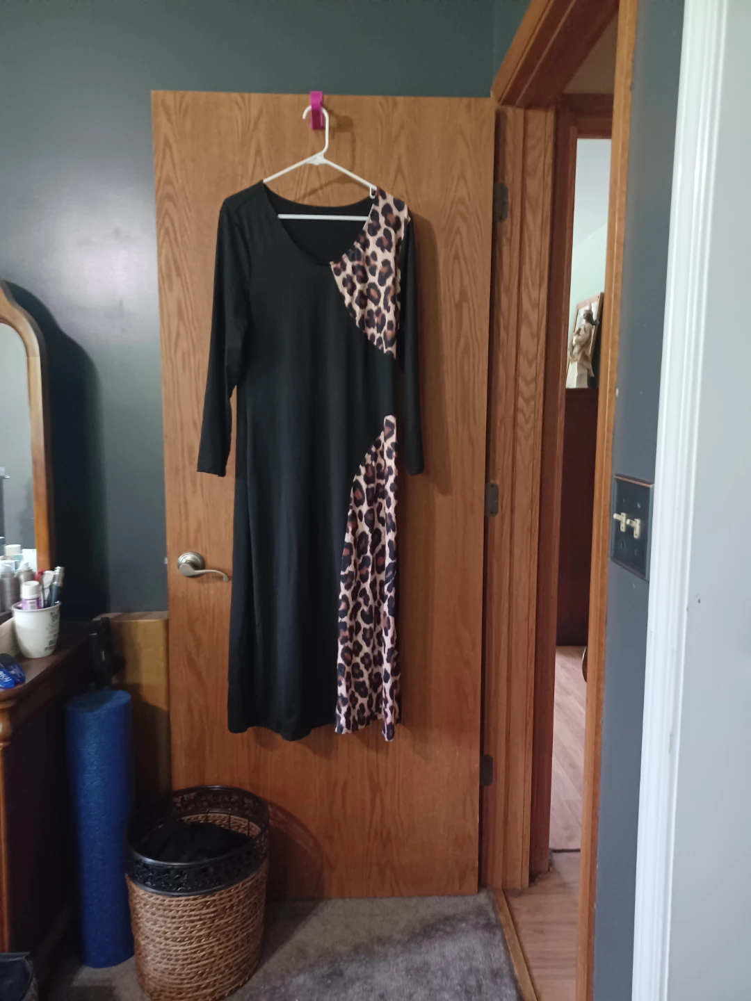 Black Dress with Leopard Print Accents