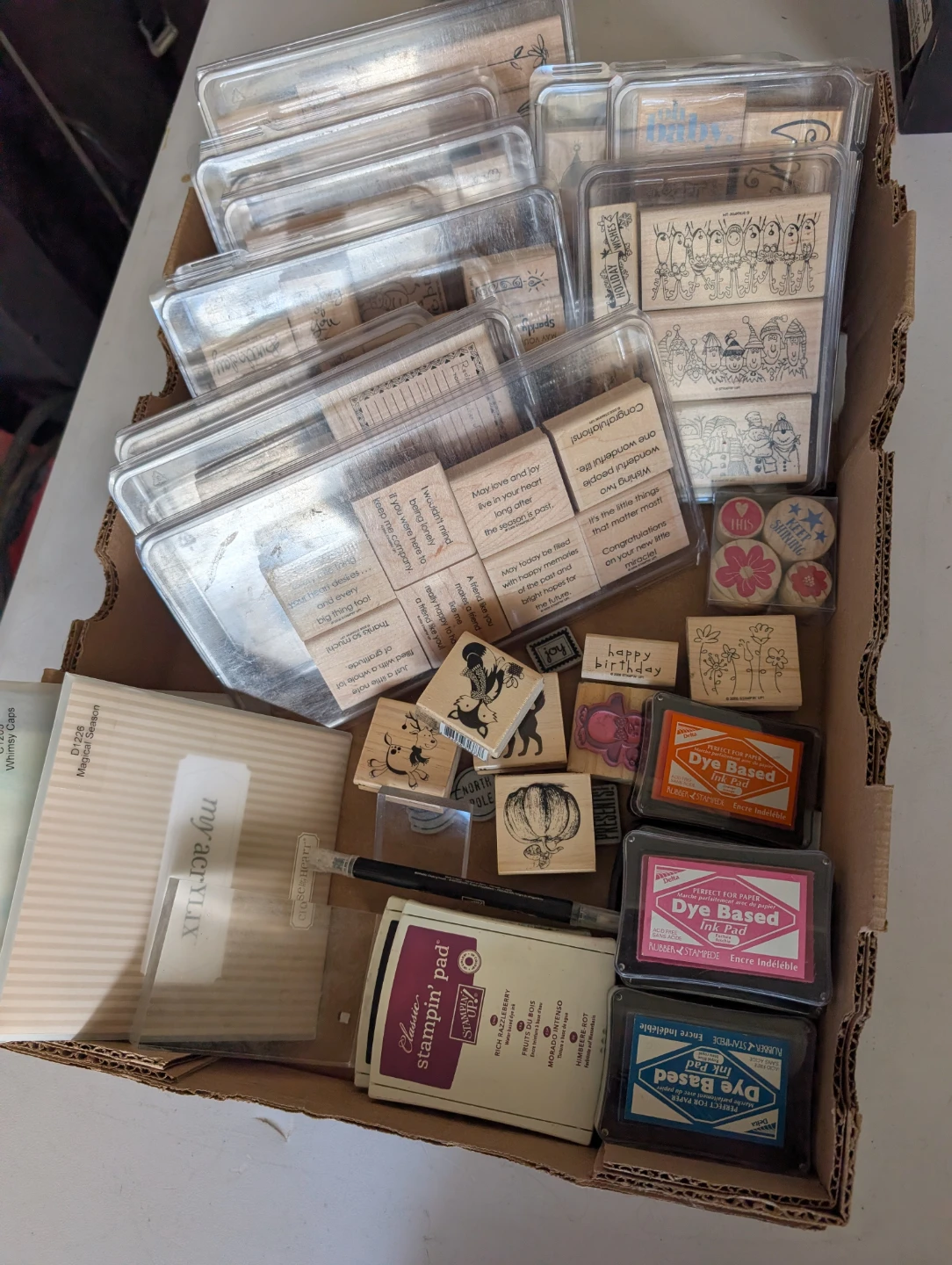 Assorted Rubber Stamps and Ink Pads