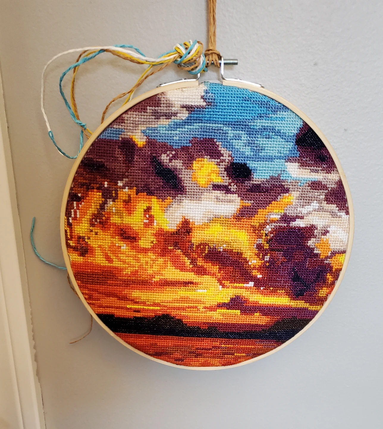 New Cross-stitch 9" sunset hoop art - photo 2