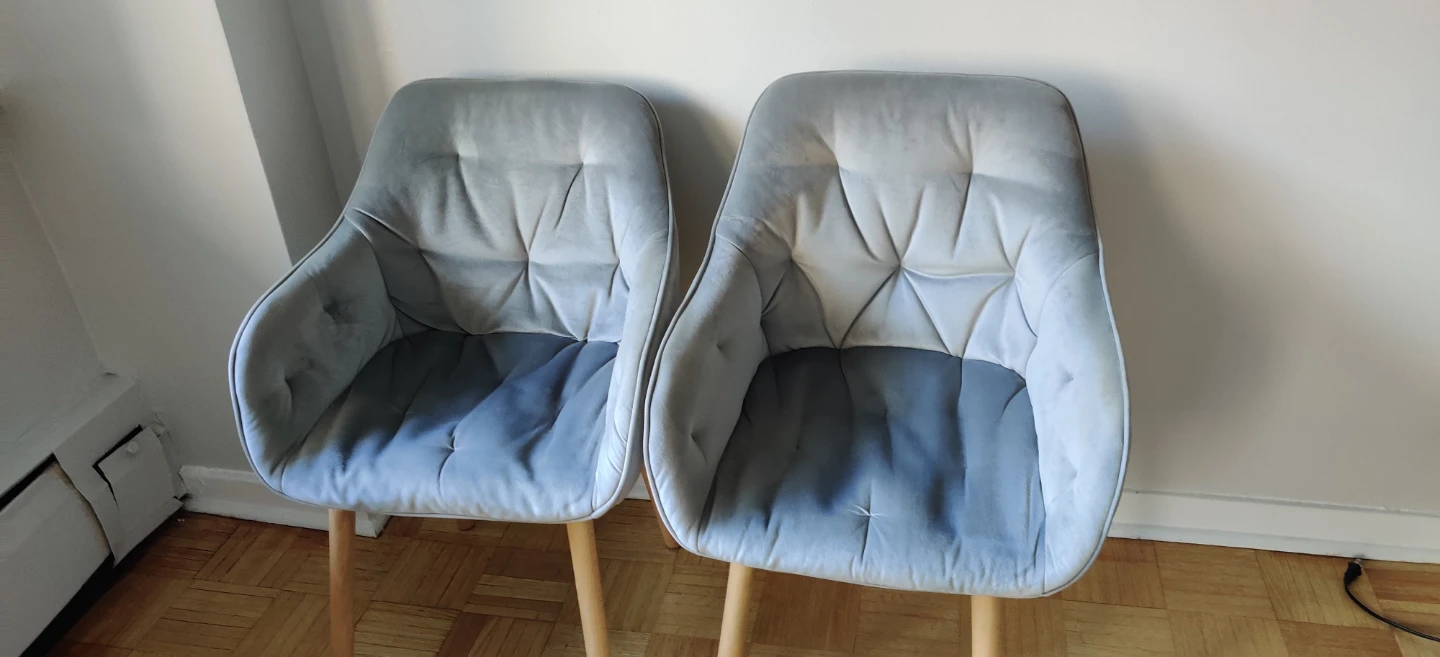 Set of 2 Grey Velvet Dining Chairs - photo 2