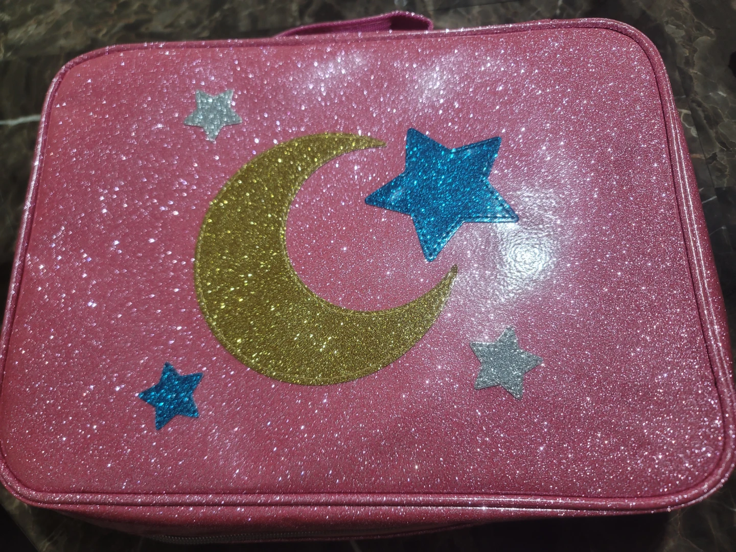 Pink Glitter Moon & Star Cosmetic Bag
