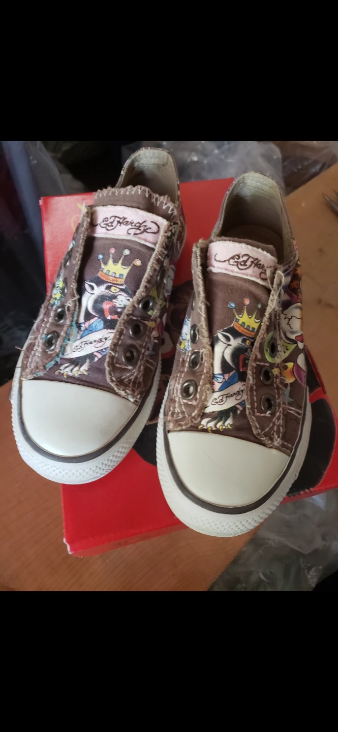 Ed Hardy Brown Graphic Slip-On Sneakers