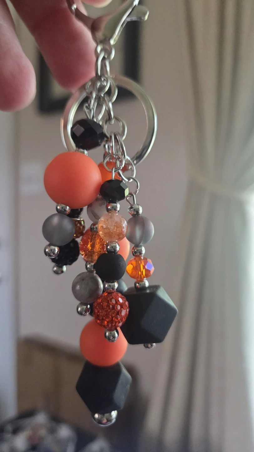 Orange, Black, and Silver Beaded Keychain Charm - photo 2