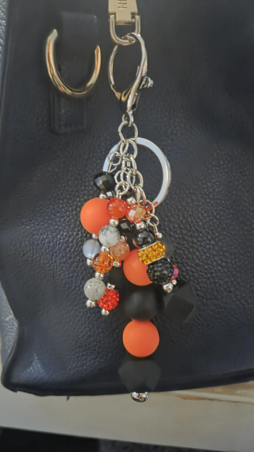 Orange, Black, and Silver Beaded Keychain Charm - photo 3