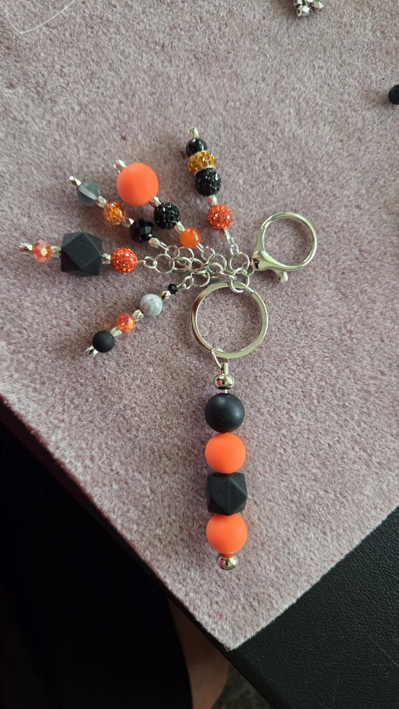 Orange, Black, and Silver Beaded Keychain Charm - photo 4