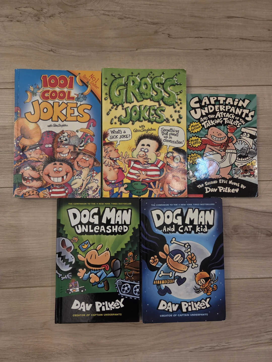 Lot of 5 Dav Pilkey Books: Dog Man, Captain Underpants, Jokes