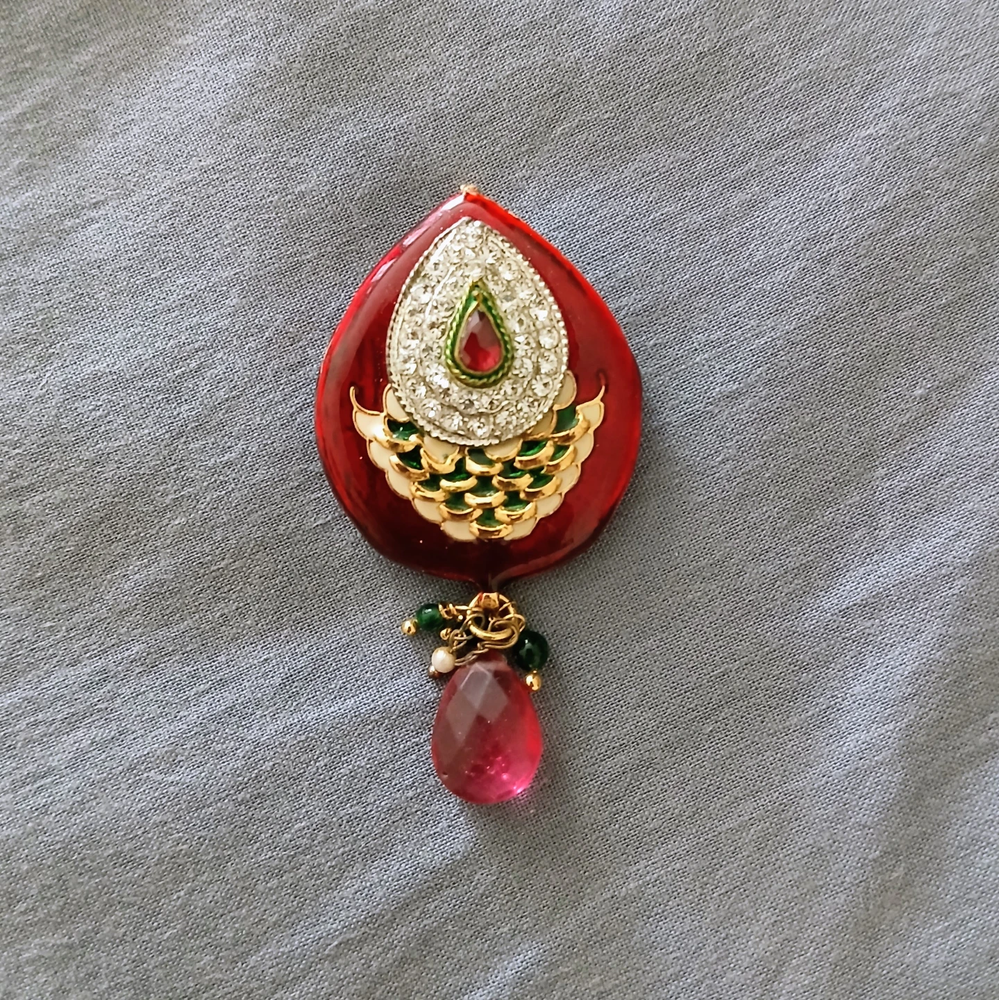 Red Enamel Pendant with Pink Gemstone ⚽ - photo 2