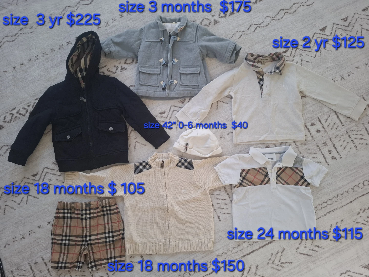 Burberry Baby Shorts, shirts, jackets, hat