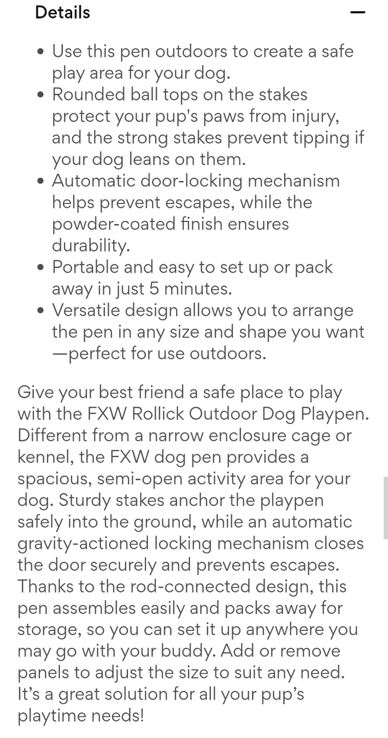 FXW Rollick Playpen 40-Inch 4-Panel Black Metal Dog Fence - photo 4