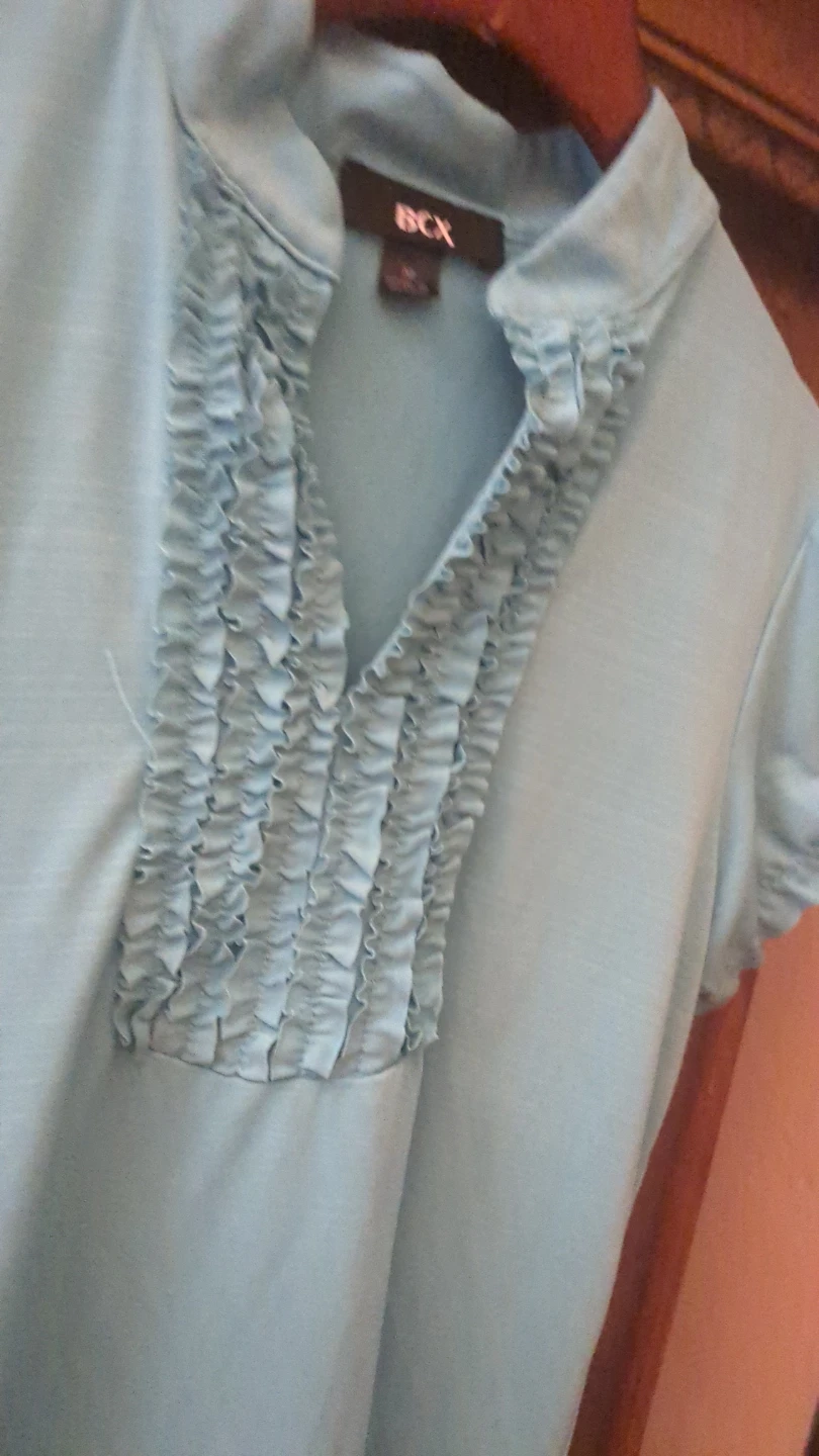 BCX Blue Ruffled V-Neck Top - photo 4