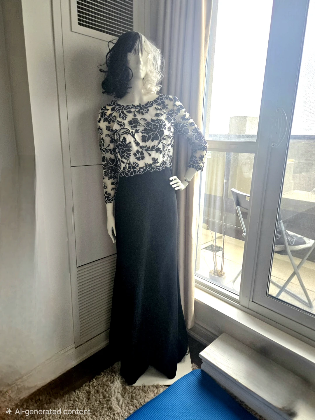 Women's Black and White Floral Lace Top and Skirt Set - photo 2