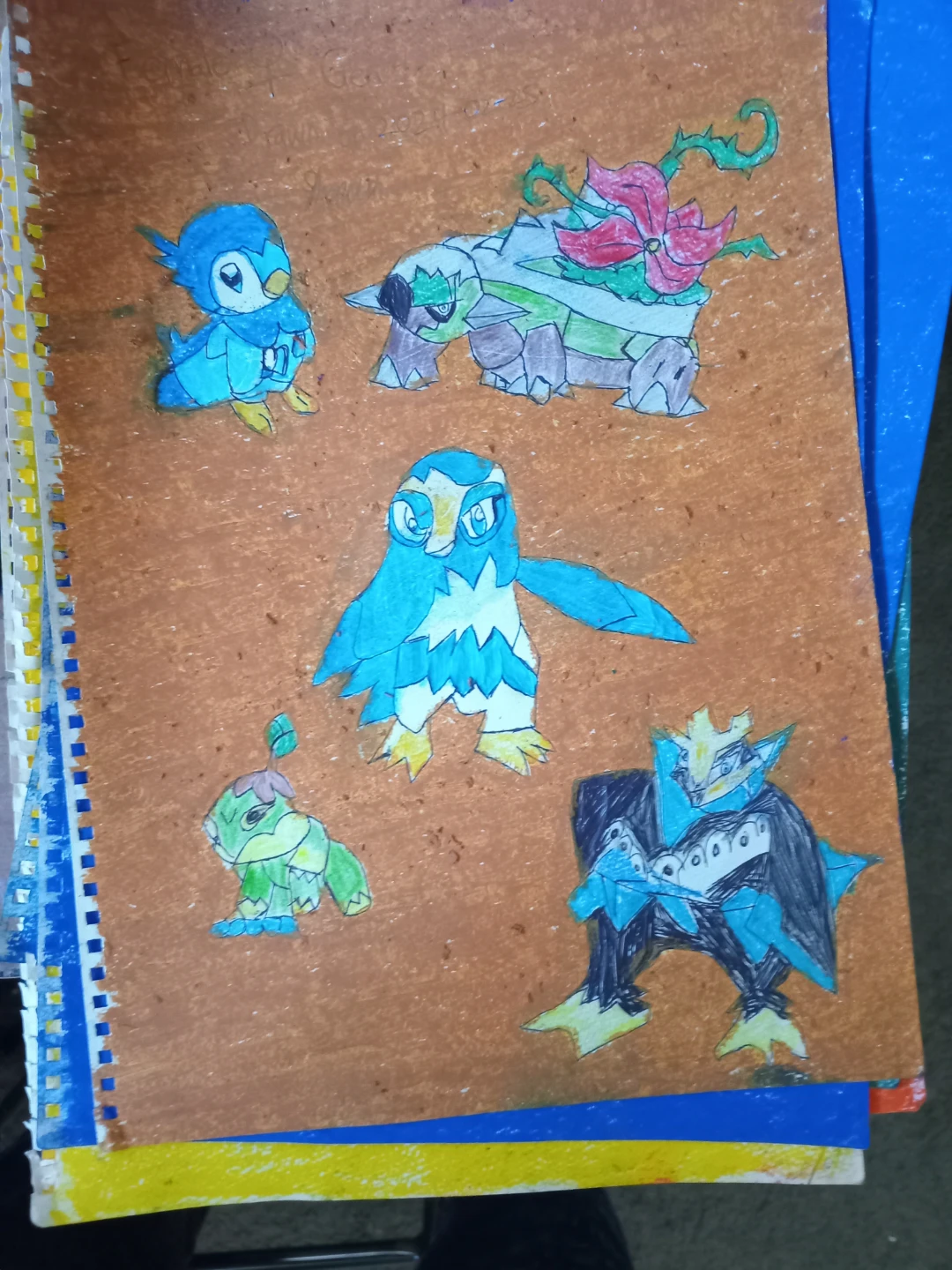 ORANGE, Tan, Brown Background with Pokémon Drawing