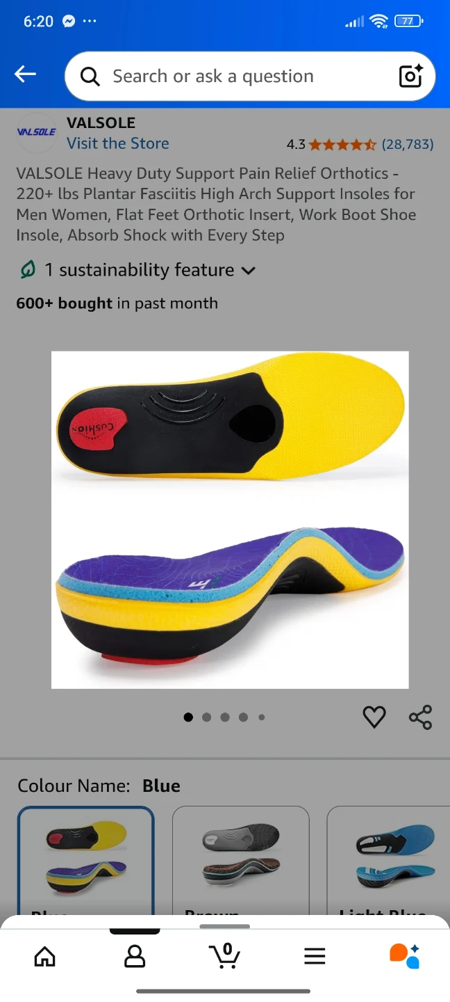 VALSOLE Heavy Duty Support Orthotic Insoles - Blue