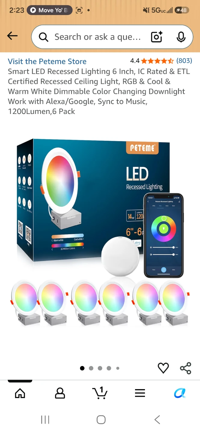 Peteme Smart LED Recessed Lighting 6 Inch, 6 Pack
