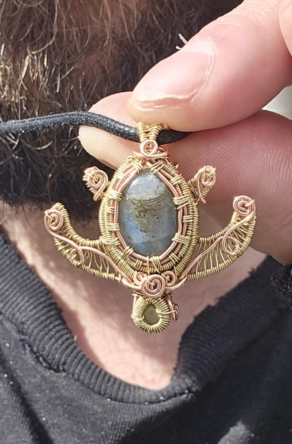 Wire Wrapped Labradorite Sea Turtle Pendant (Copper and Brass) - photo 2