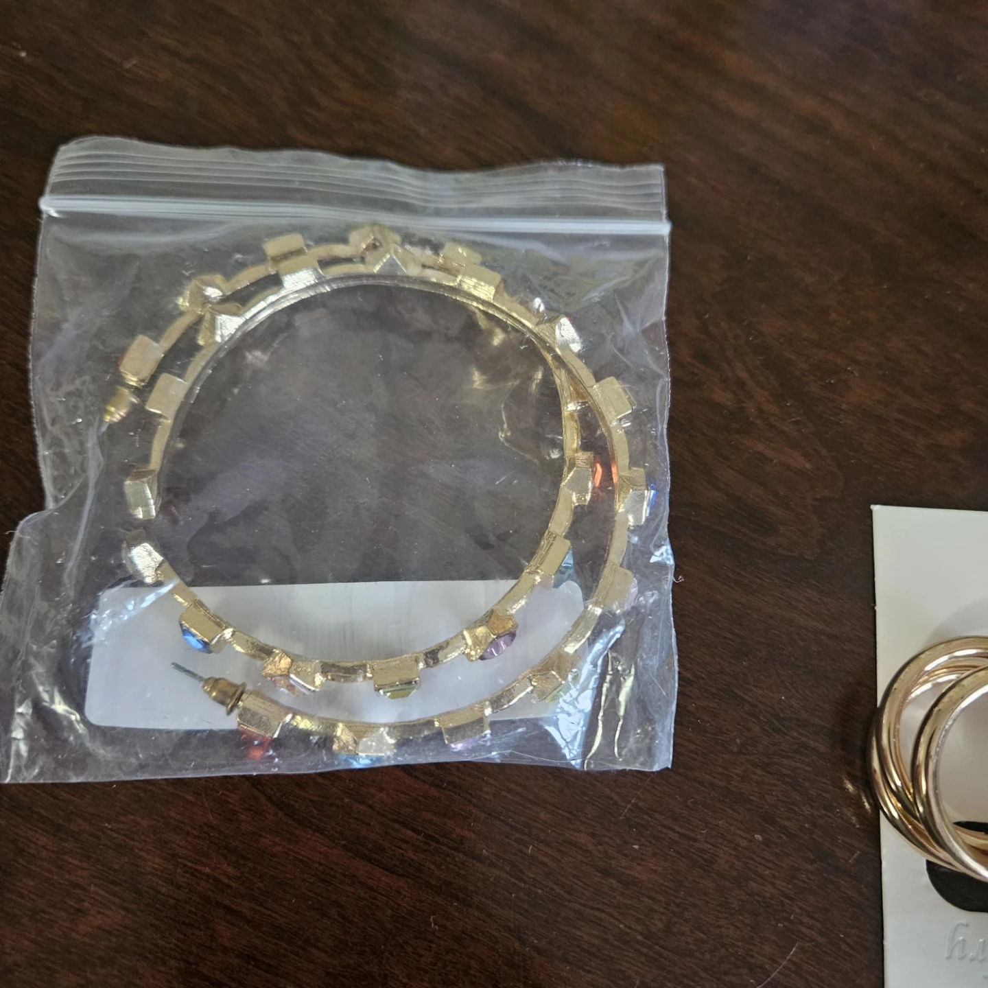 Brand new Gold Hoop Earrings with Colorful Gems