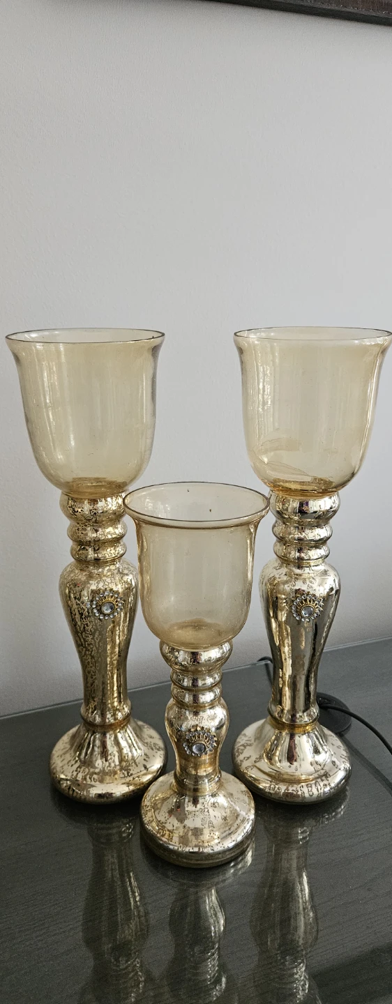 Set of 3 Gold Mercury Glass Candle Holders