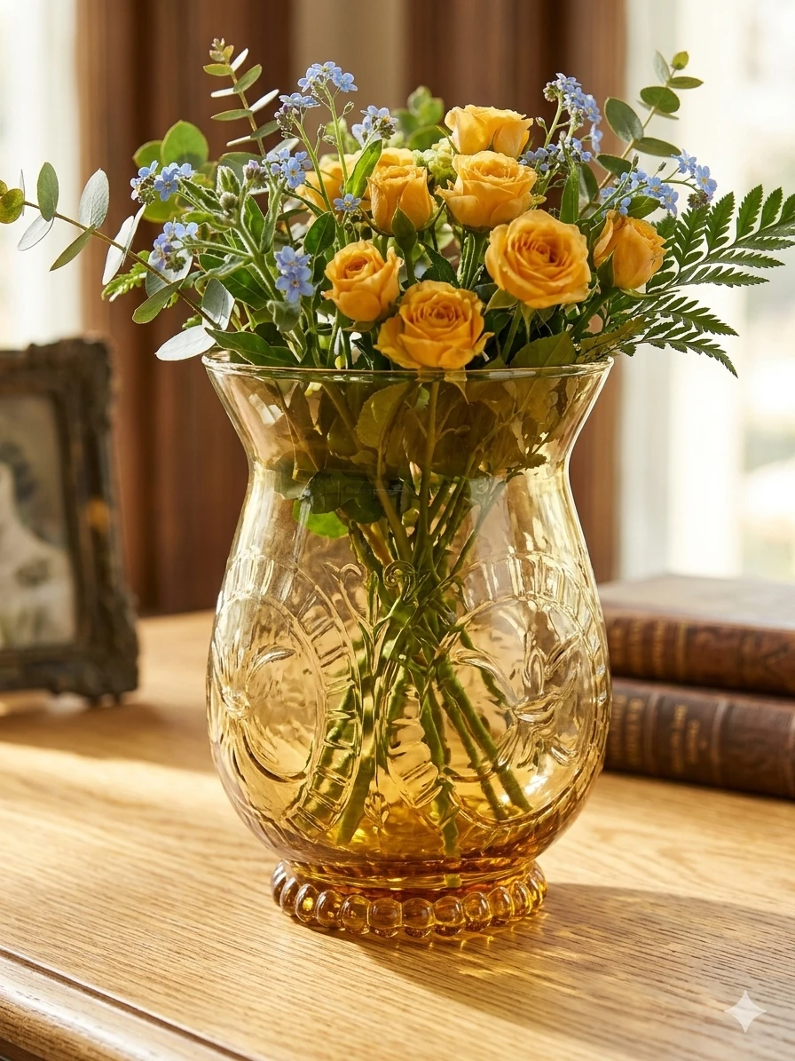 Amber Glass Embossed Vase