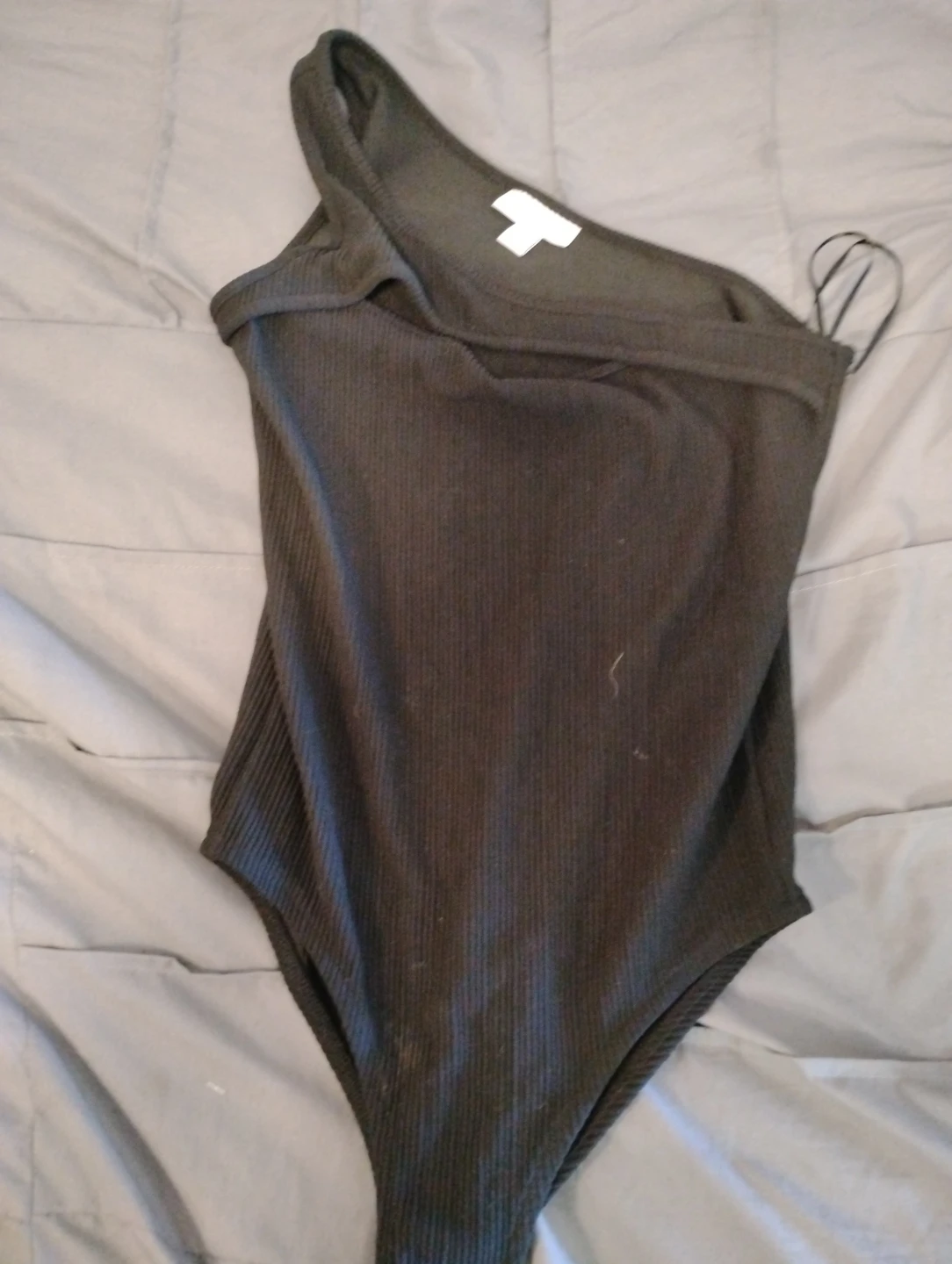 Black One Shoulder Ribbed Bodysuit