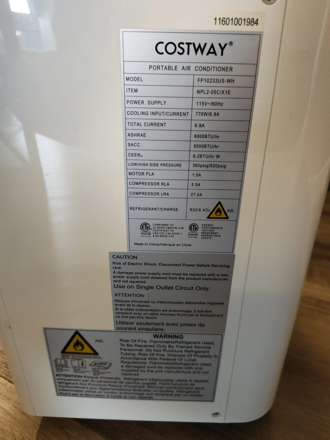Costway Portable Air Conditioner FP10233US-WH - photo 3