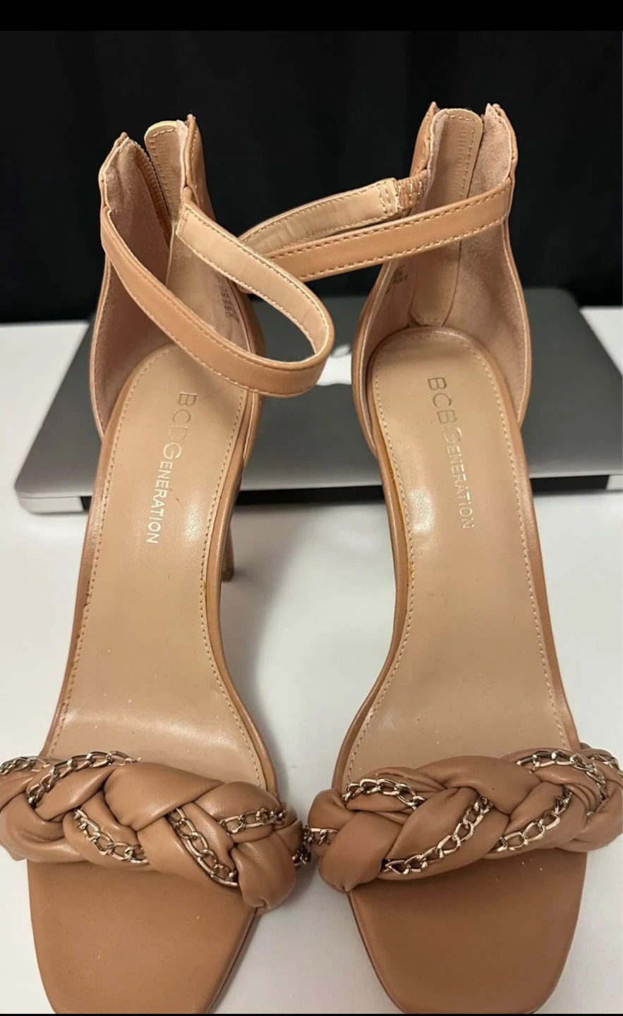 BCBGeneration Tan Braided Chain Heeled Sandals Size 7.5 - photo 2