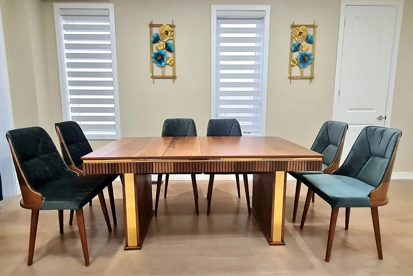 Wooden Dining Table with Gold Accents