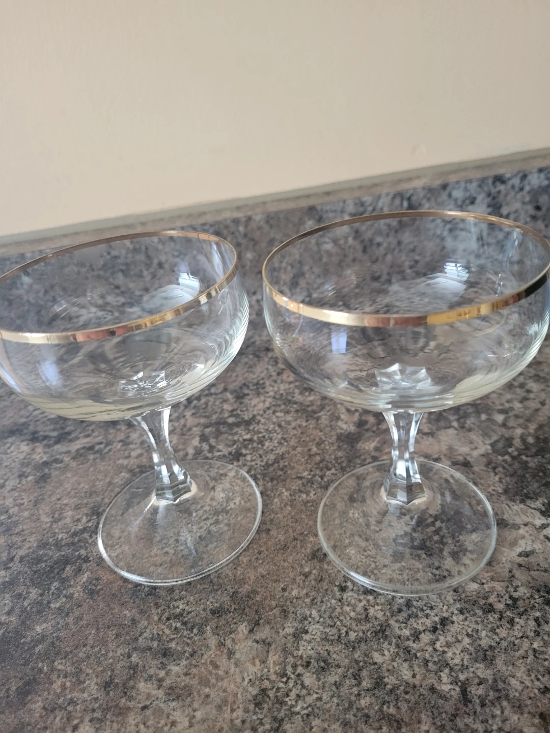 Set of 2 Gold Rimmed Coupe Glasses