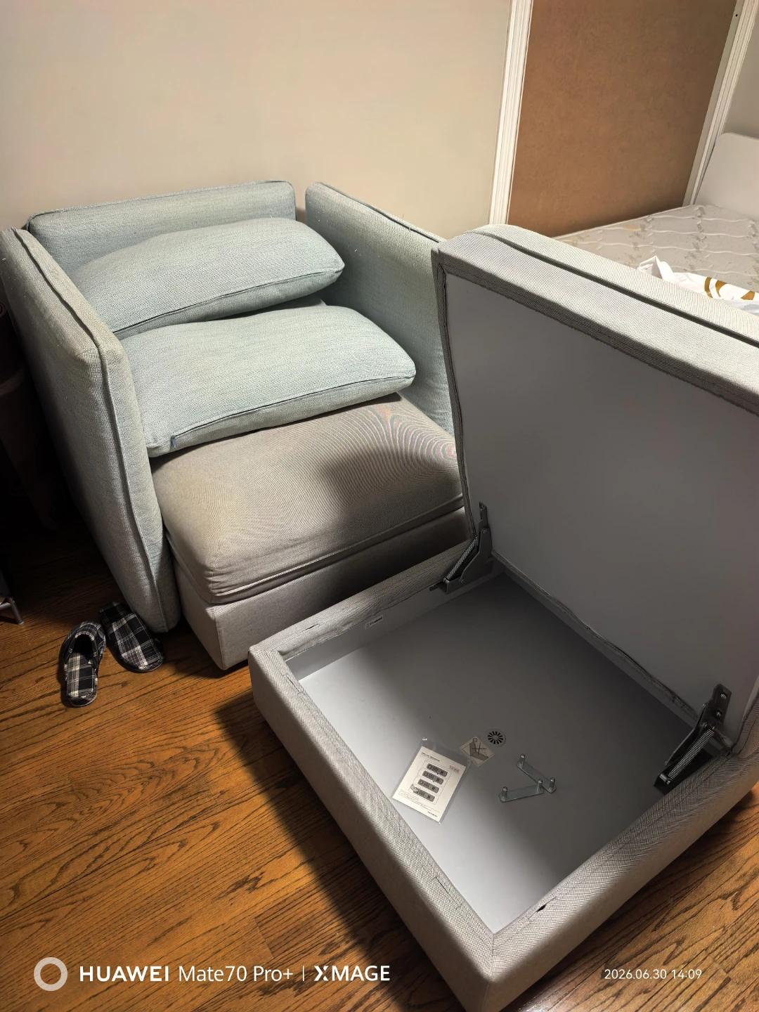 Grey Accent Chair with Storage Ottoman - photo 2