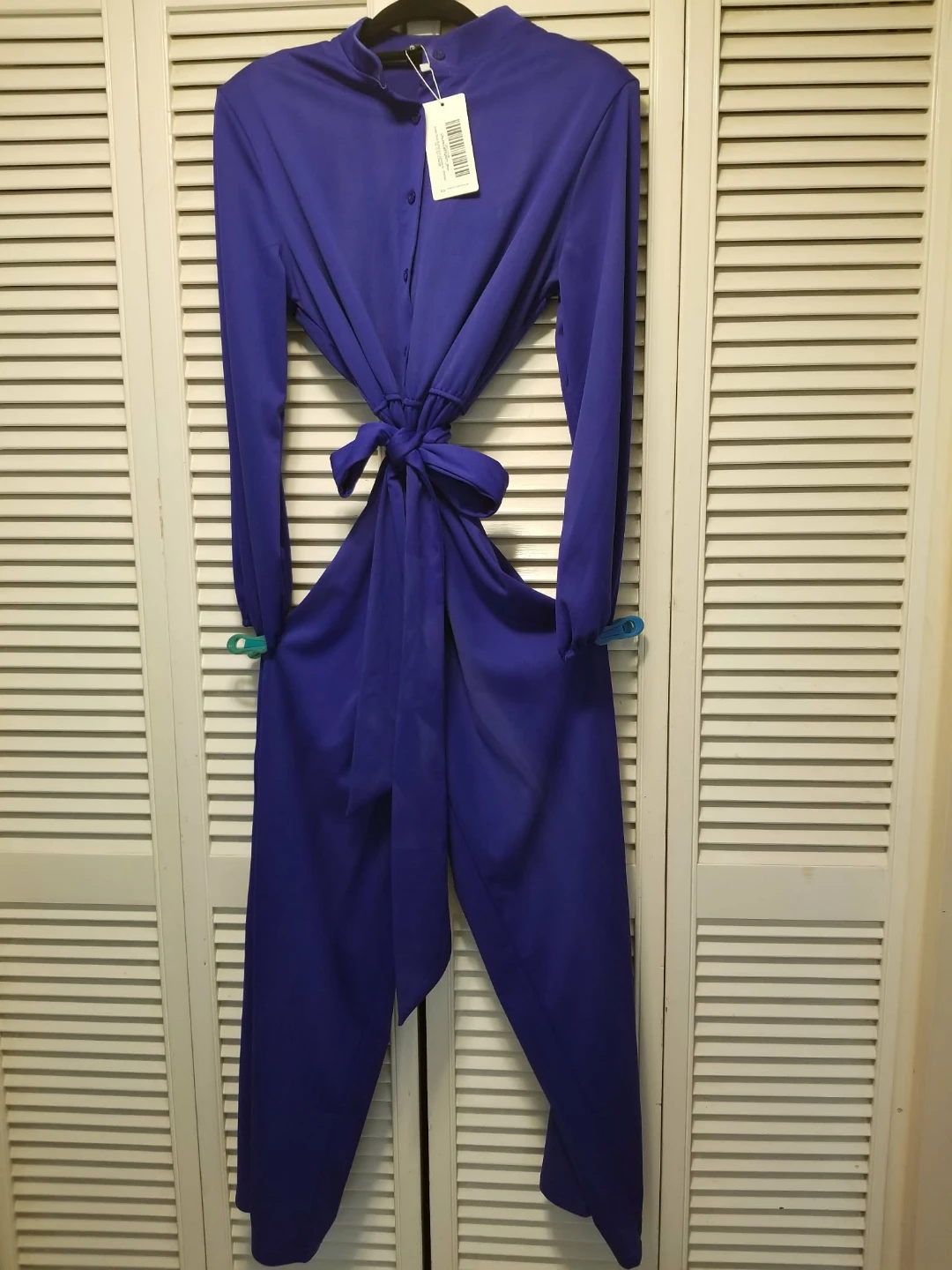 Bright Blue Button up Jump Suit with Belt, Large