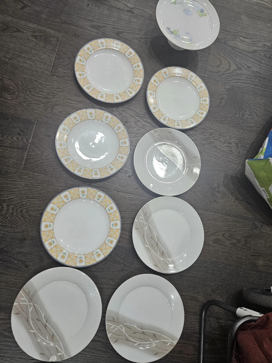 Plates and cake stand/ fruit stand garage sale