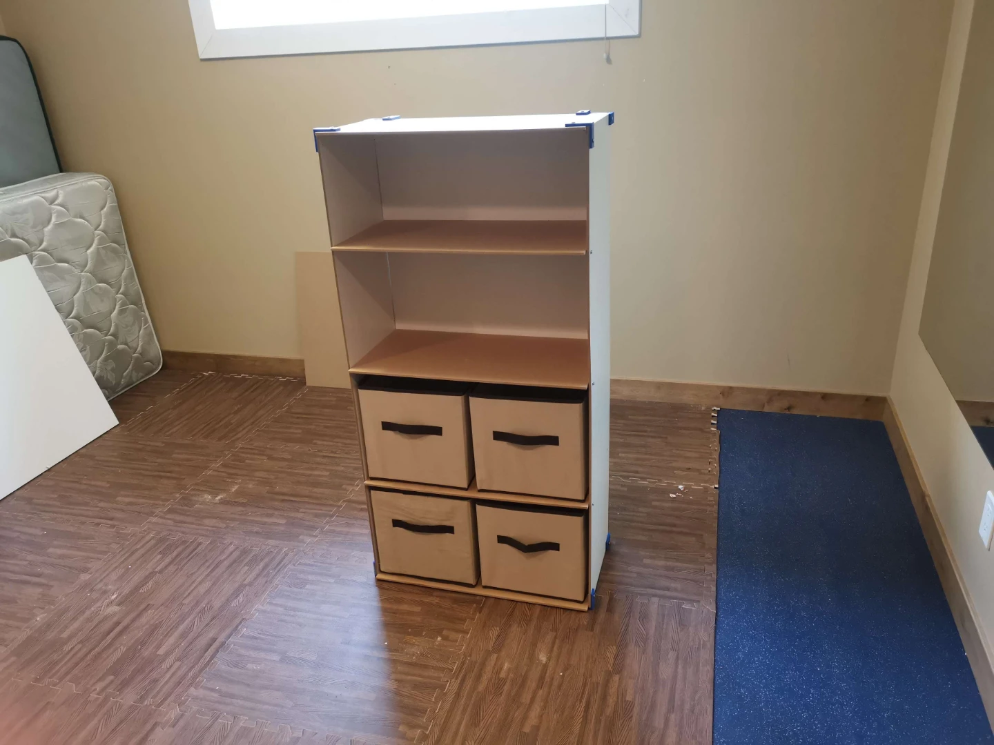 Storage Shelf with Fabric Storage Bins
