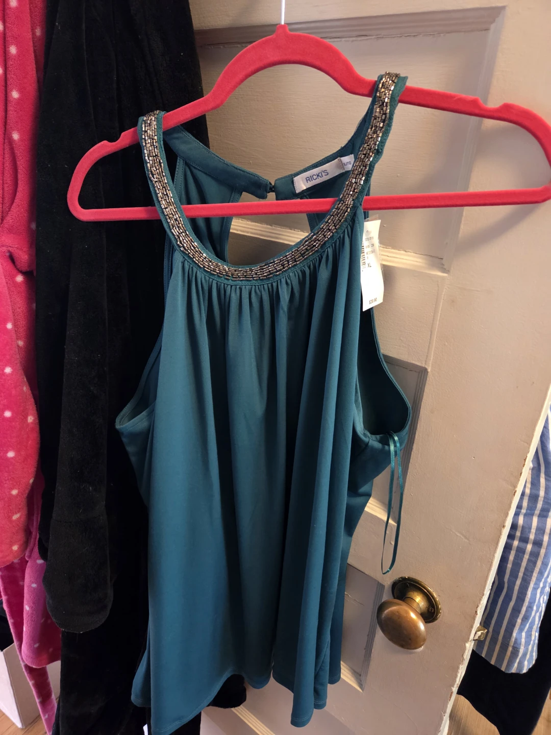 Blue Beaded Neckline Tank Top XL