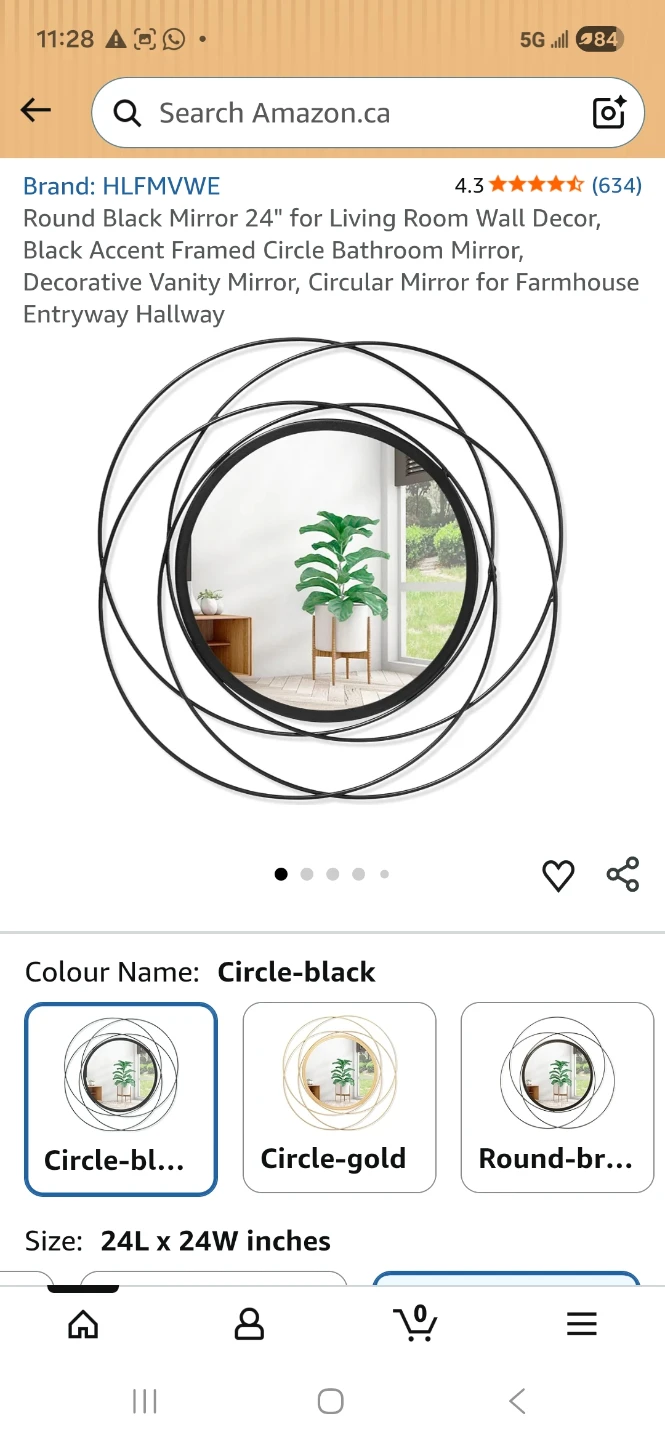 HLFMVWE Black Framed Round Wall Decor Mirror 24"