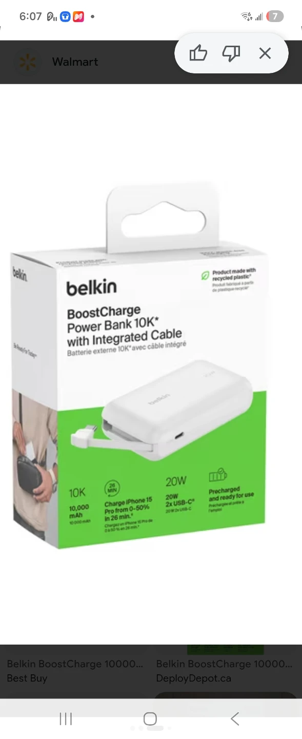 Belkin BoostCharge 10,000 mAh Power Bank with Integrated Cable