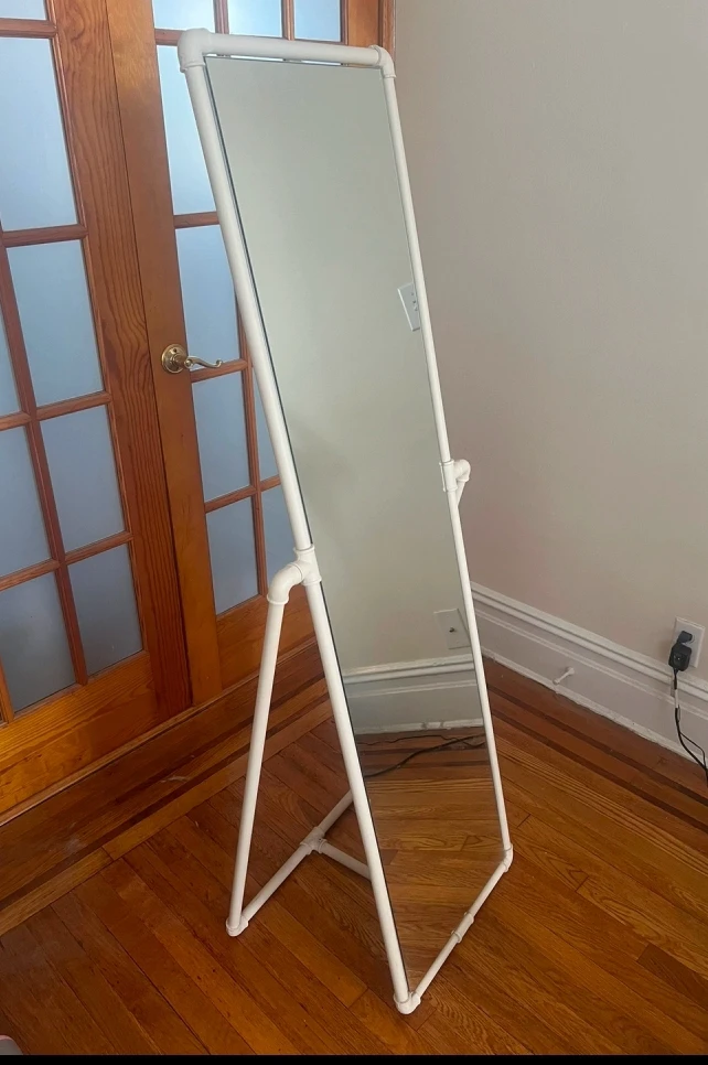 IKEA White Full Length Mirror with PVC Pipe Frame