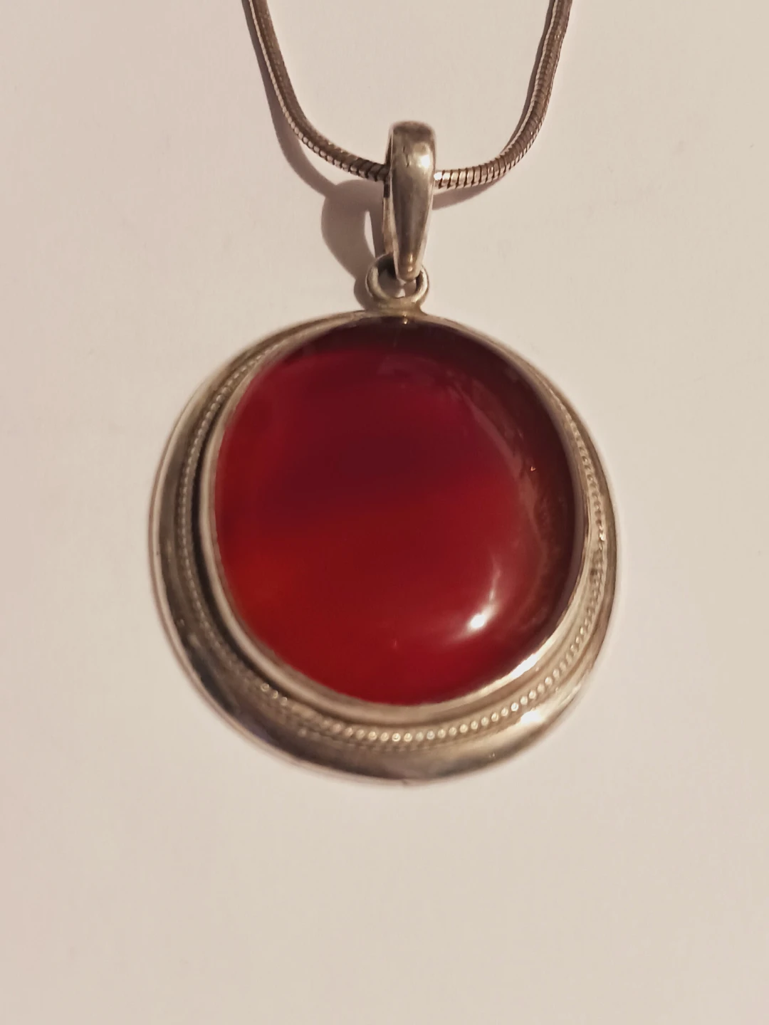 Sterling Silver 925 Genuine Carnelian Stone Pendant 20" Necklace - photo 4