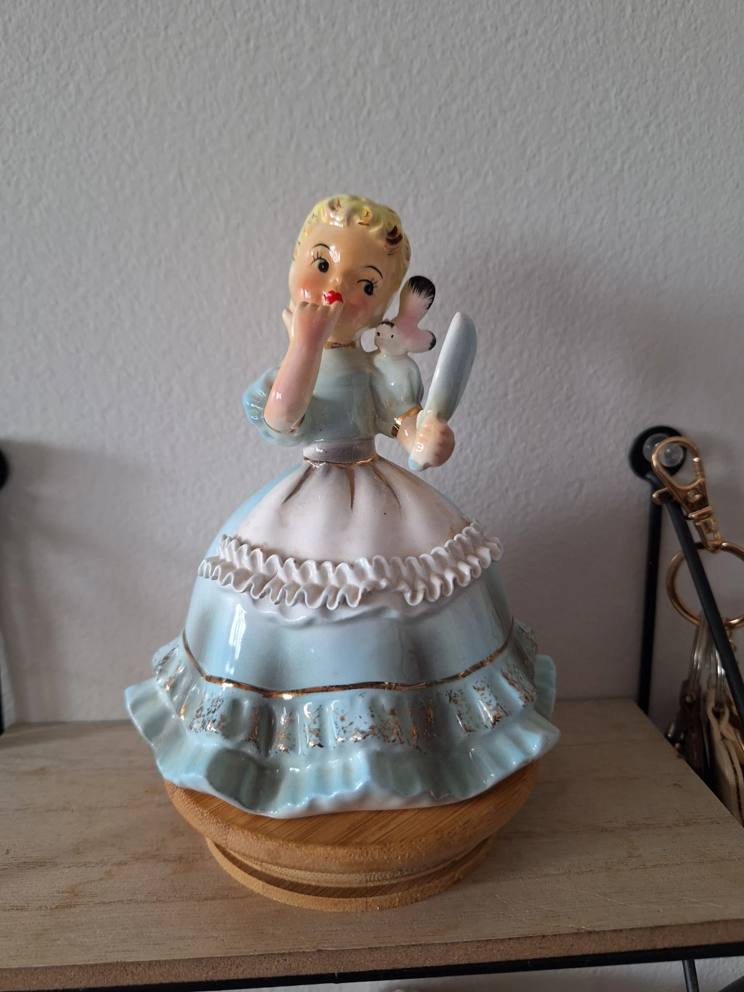 Vintage Ceramic Girl Figurine with Mirror