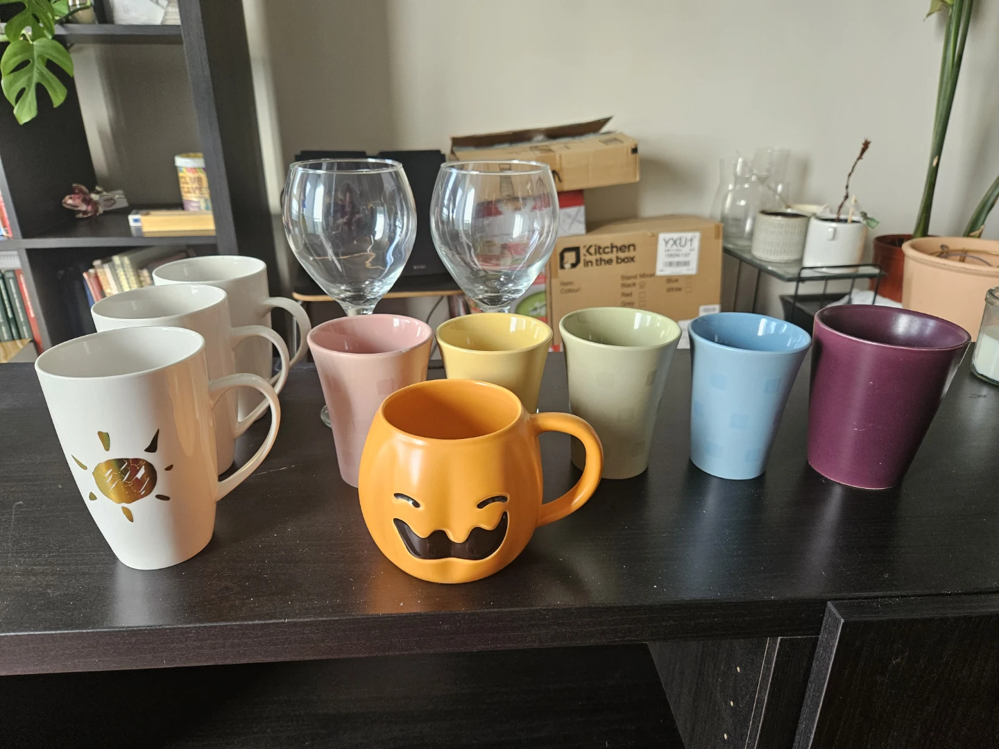Assorted mugs and wine glasses