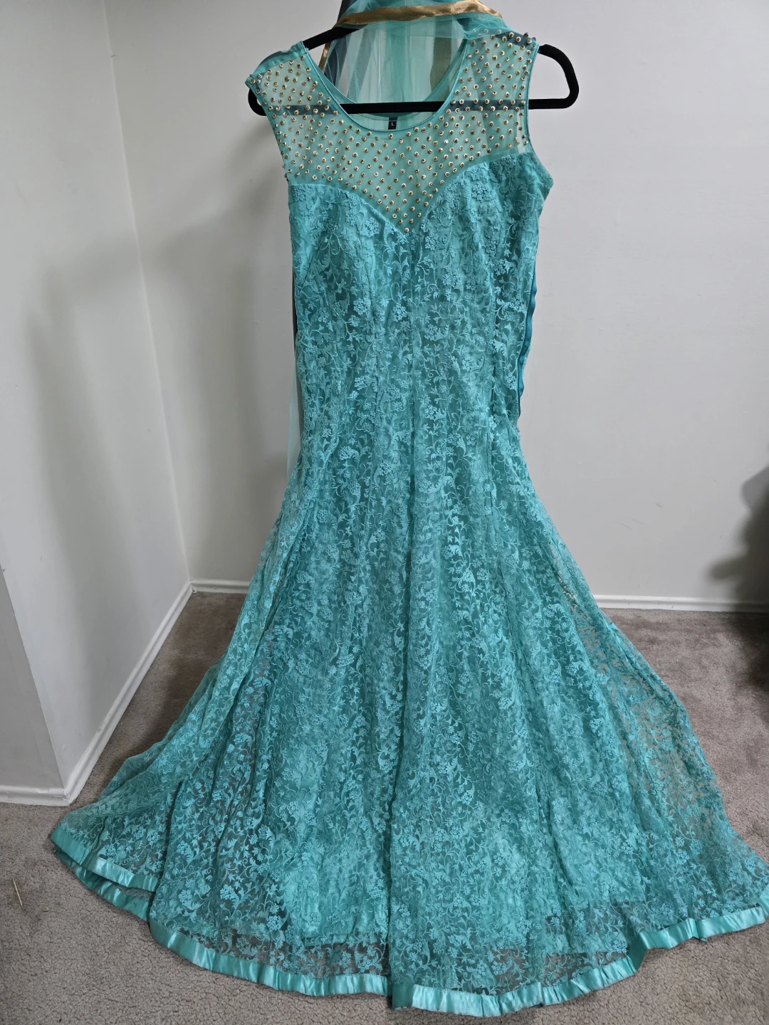 Teal Lace Embellished Maxi Dress - photo 2